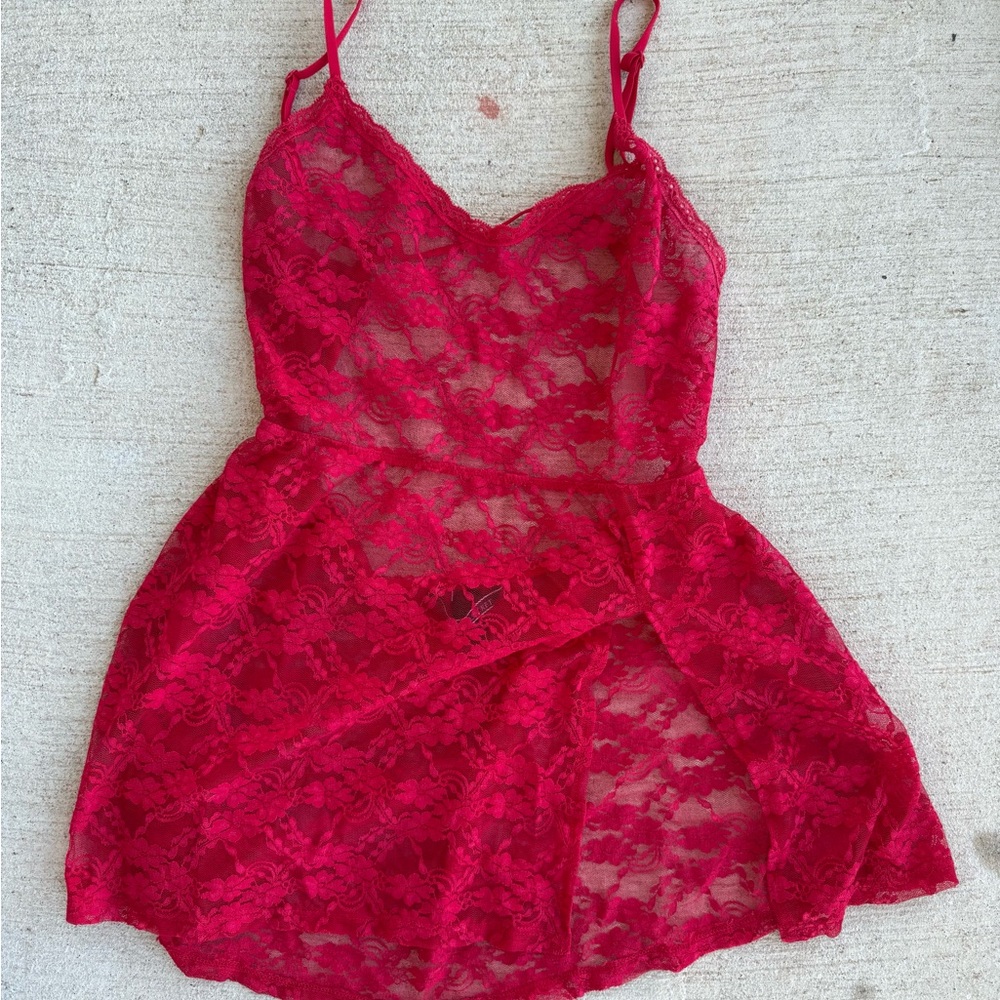 Victoria's Secret Red Lace Halter Skirt Chemise, Size Small